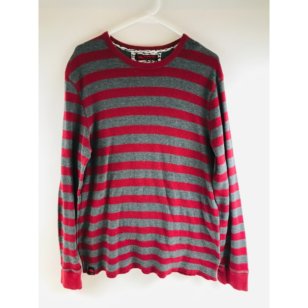 HAWK Sweater Men's Size XXL Gray Red Striped Thermal Long Sleeve *Runs small*